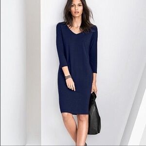 Eileen Fisher Navy Blue V-Neck T-Shirt Dress Minimalist Chic Comfort Small
